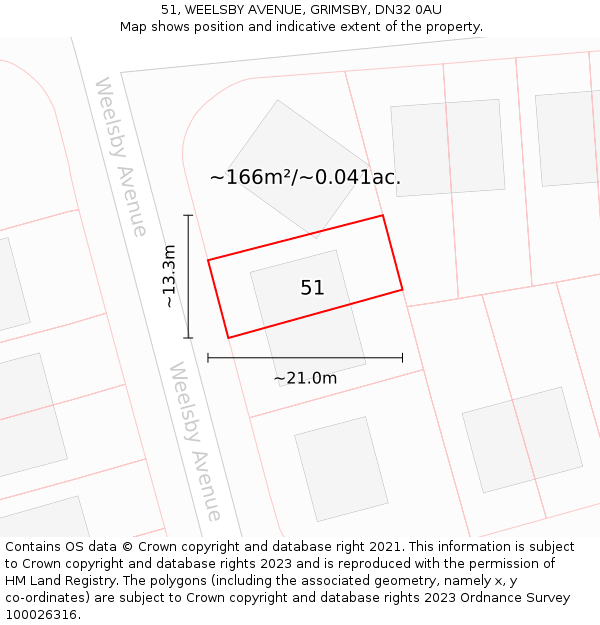 51, WEELSBY AVENUE, GRIMSBY, DN32 0AU: Plot and title map