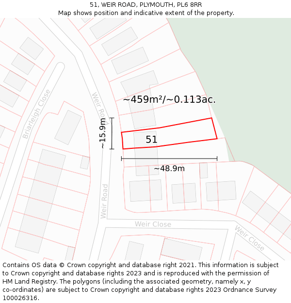 51, WEIR ROAD, PLYMOUTH, PL6 8RR: Plot and title map