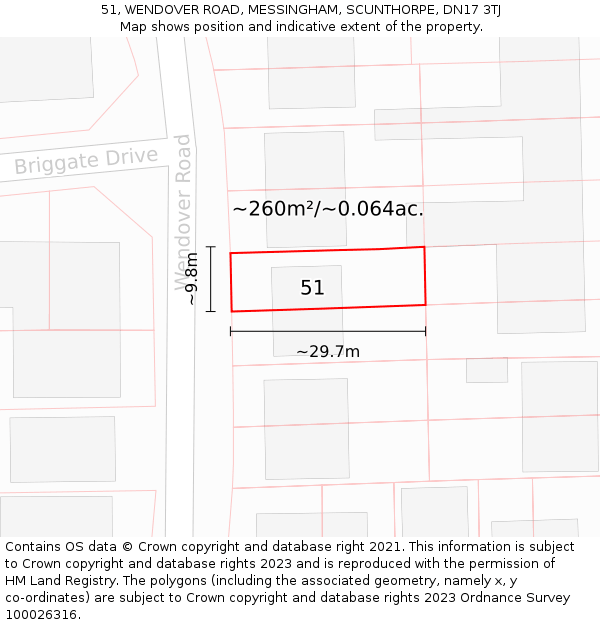 51, WENDOVER ROAD, MESSINGHAM, SCUNTHORPE, DN17 3TJ: Plot and title map