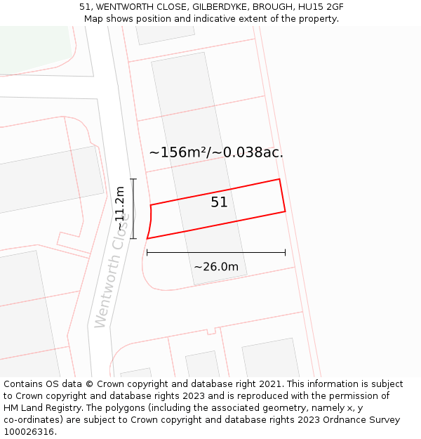 51, WENTWORTH CLOSE, GILBERDYKE, BROUGH, HU15 2GF: Plot and title map
