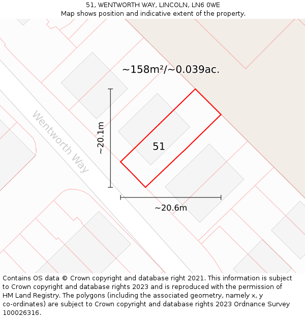51, WENTWORTH WAY, LINCOLN, LN6 0WE: Plot and title map