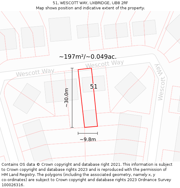 51, WESCOTT WAY, UXBRIDGE, UB8 2RF: Plot and title map