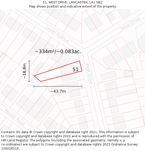 51, WEST DRIVE, LANCASTER, LA1 5BZ: Plot and title map