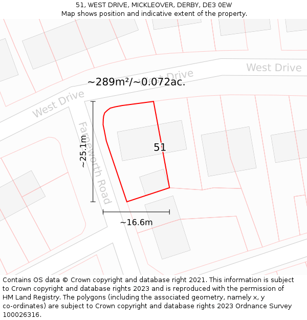 51, WEST DRIVE, MICKLEOVER, DERBY, DE3 0EW: Plot and title map