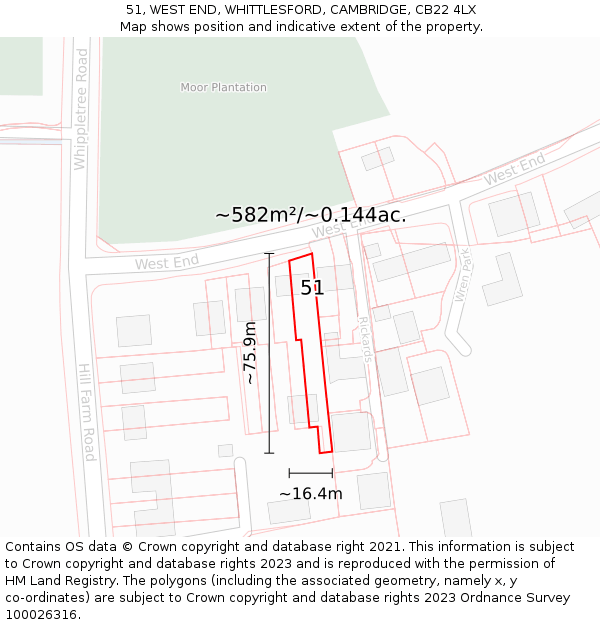 51, WEST END, WHITTLESFORD, CAMBRIDGE, CB22 4LX: Plot and title map