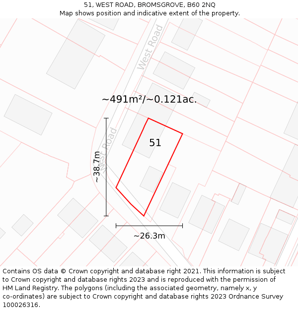 51, WEST ROAD, BROMSGROVE, B60 2NQ: Plot and title map