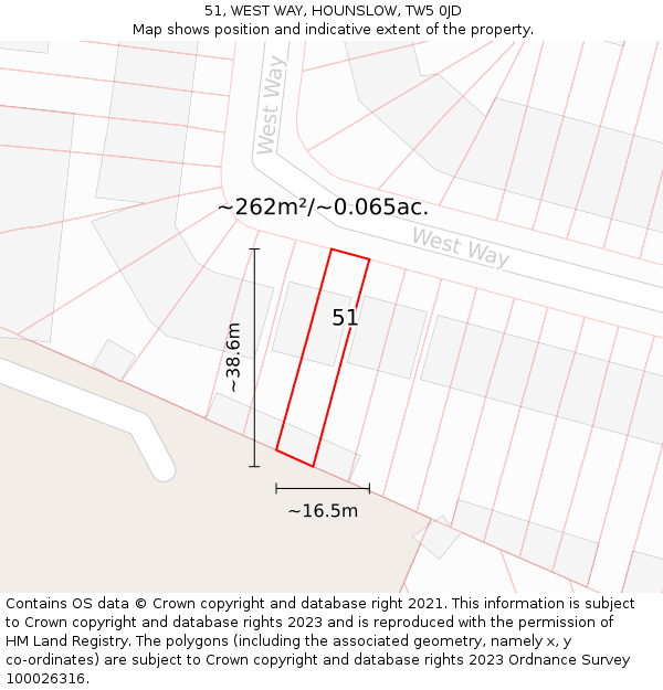 51, WEST WAY, HOUNSLOW, TW5 0JD: Plot and title map