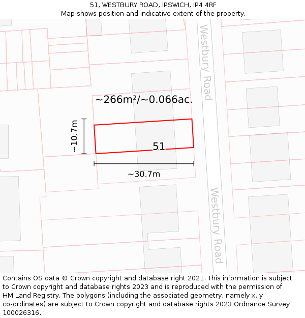 51, WESTBURY ROAD, IPSWICH, IP4 4RF: Plot and title map