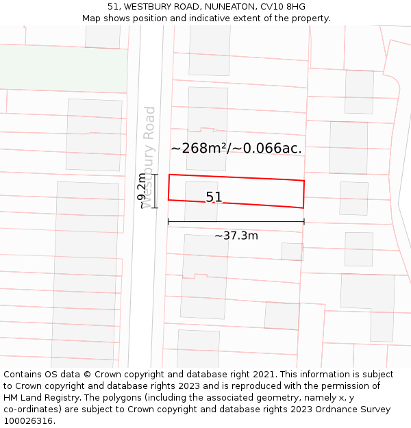 51, WESTBURY ROAD, NUNEATON, CV10 8HG: Plot and title map