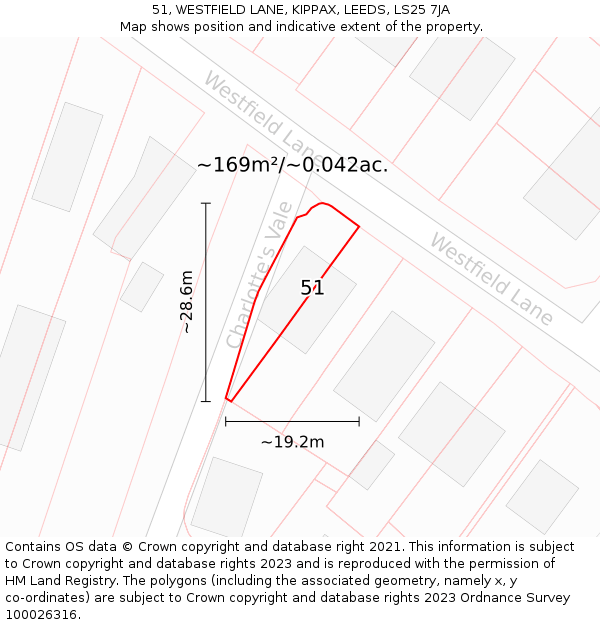 51, WESTFIELD LANE, KIPPAX, LEEDS, LS25 7JA: Plot and title map