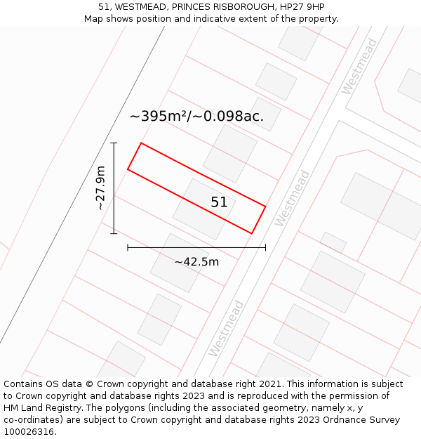 51, WESTMEAD, PRINCES RISBOROUGH, HP27 9HP: Plot and title map