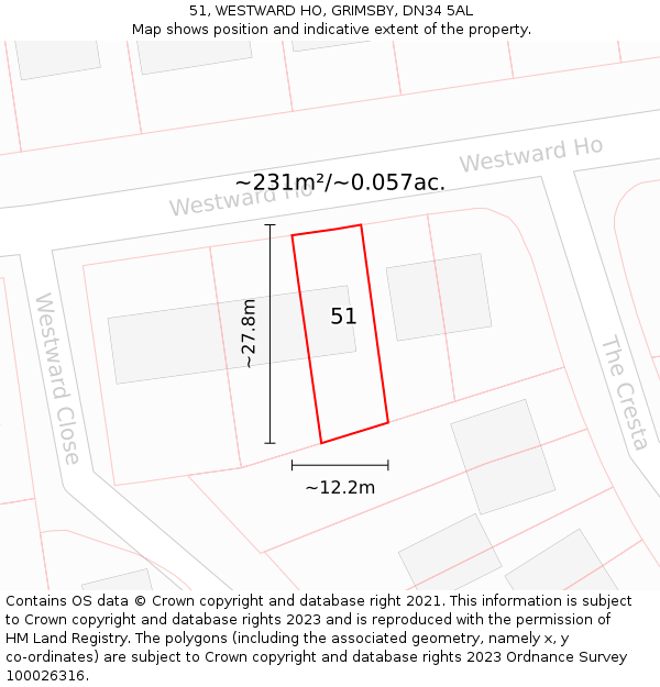 51, WESTWARD HO, GRIMSBY, DN34 5AL: Plot and title map