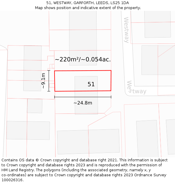 51, WESTWAY, GARFORTH, LEEDS, LS25 1DA: Plot and title map