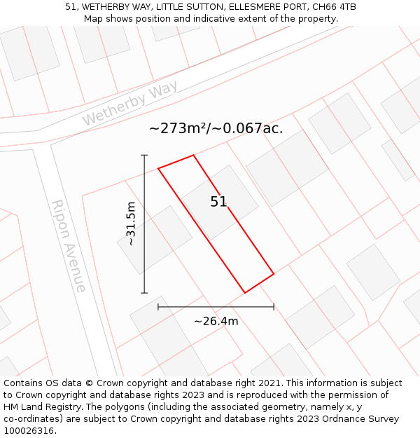 51, WETHERBY WAY, LITTLE SUTTON, ELLESMERE PORT, CH66 4TB: Plot and title map