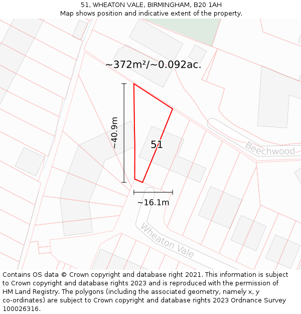 51, WHEATON VALE, BIRMINGHAM, B20 1AH: Plot and title map