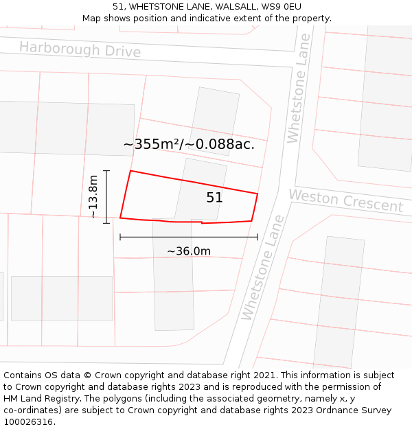 51, WHETSTONE LANE, WALSALL, WS9 0EU: Plot and title map