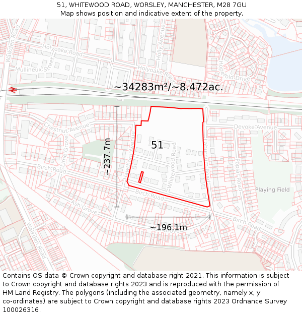 51, WHITEWOOD ROAD, WORSLEY, MANCHESTER, M28 7GU: Plot and title map