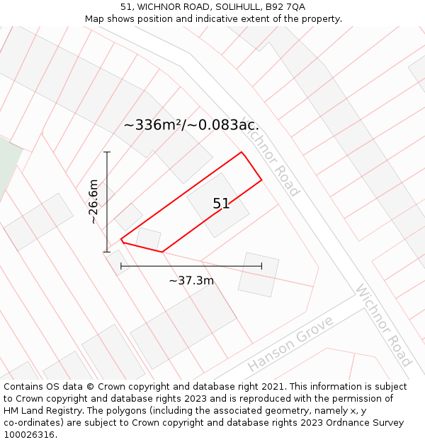 51, WICHNOR ROAD, SOLIHULL, B92 7QA: Plot and title map