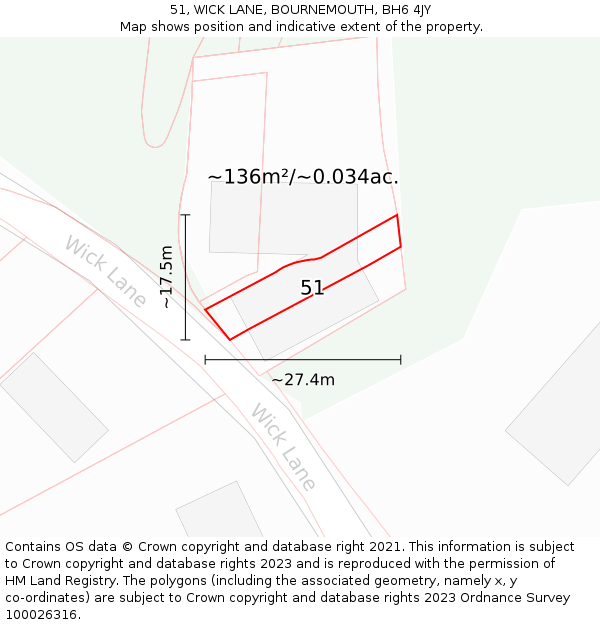 51, WICK LANE, BOURNEMOUTH, BH6 4JY: Plot and title map