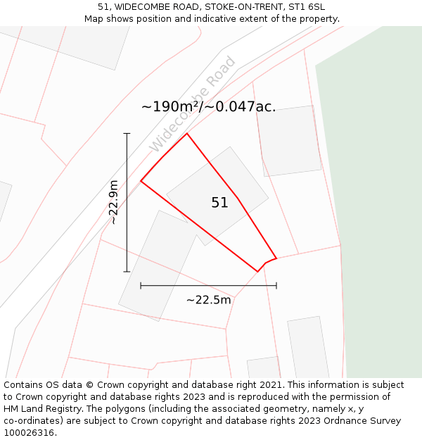 51, WIDECOMBE ROAD, STOKE-ON-TRENT, ST1 6SL: Plot and title map