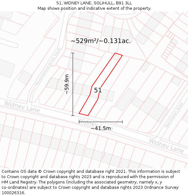 51, WIDNEY LANE, SOLIHULL, B91 3LL: Plot and title map
