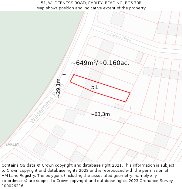 51, WILDERNESS ROAD, EARLEY, READING, RG6 7RR: Plot and title map