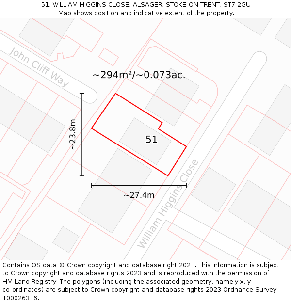 51, WILLIAM HIGGINS CLOSE, ALSAGER, STOKE-ON-TRENT, ST7 2GU: Plot and title map