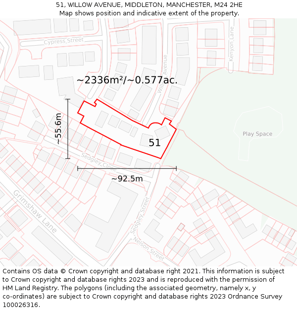 51, WILLOW AVENUE, MIDDLETON, MANCHESTER, M24 2HE: Plot and title map