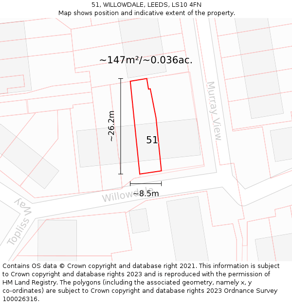 51, WILLOWDALE, LEEDS, LS10 4FN: Plot and title map
