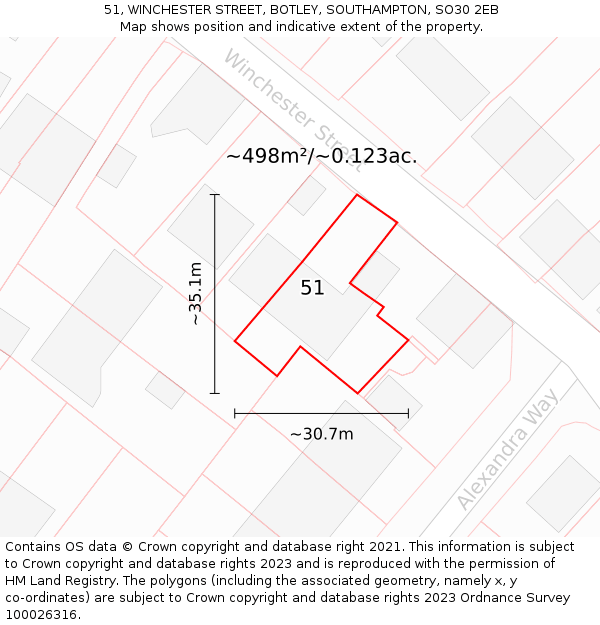51, WINCHESTER STREET, BOTLEY, SOUTHAMPTON, SO30 2EB: Plot and title map