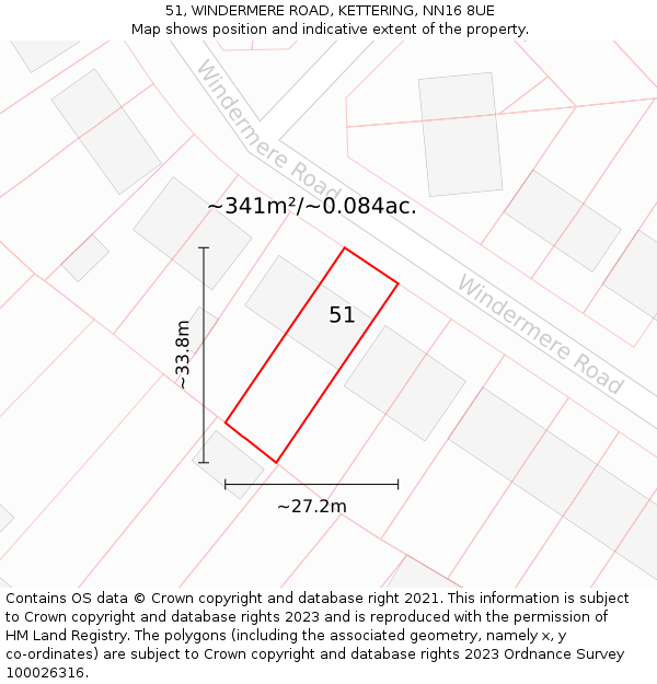 51, WINDERMERE ROAD, KETTERING, NN16 8UE: Plot and title map
