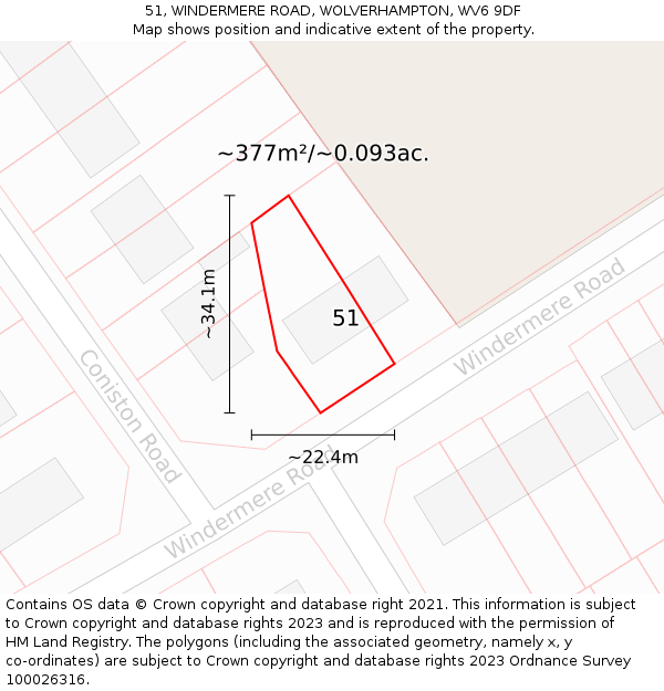 51, WINDERMERE ROAD, WOLVERHAMPTON, WV6 9DF: Plot and title map