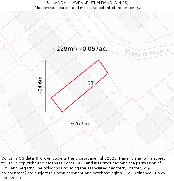 51, WINDMILL AVENUE, ST ALBANS, AL4 9SJ: Plot and title map