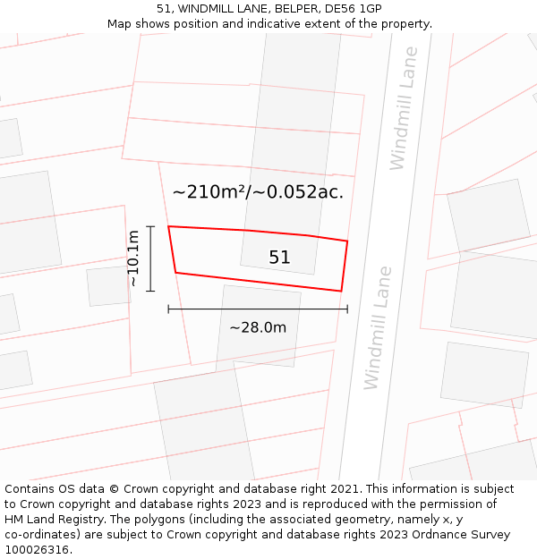 51, WINDMILL LANE, BELPER, DE56 1GP: Plot and title map