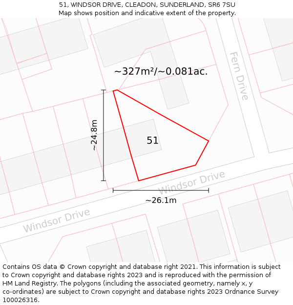 51, WINDSOR DRIVE, CLEADON, SUNDERLAND, SR6 7SU: Plot and title map