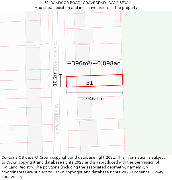 51, WINDSOR ROAD, GRAVESEND, DA12 5BW: Plot and title map