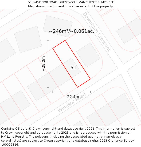 51, WINDSOR ROAD, PRESTWICH, MANCHESTER, M25 0FF: Plot and title map