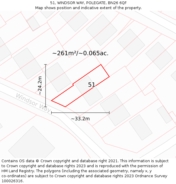 51, WINDSOR WAY, POLEGATE, BN26 6QF: Plot and title map