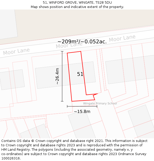 51, WINFORD GROVE, WINGATE, TS28 5DU: Plot and title map