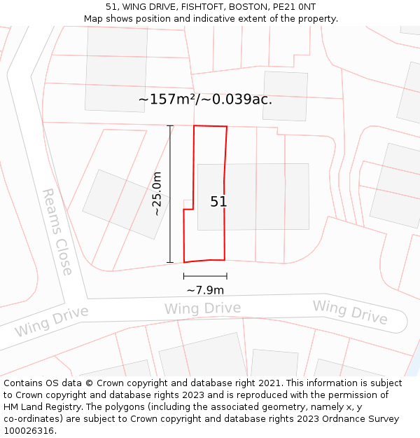 51, WING DRIVE, FISHTOFT, BOSTON, PE21 0NT: Plot and title map