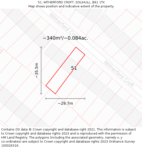 51, WITHERFORD CROFT, SOLIHULL, B91 1TX: Plot and title map