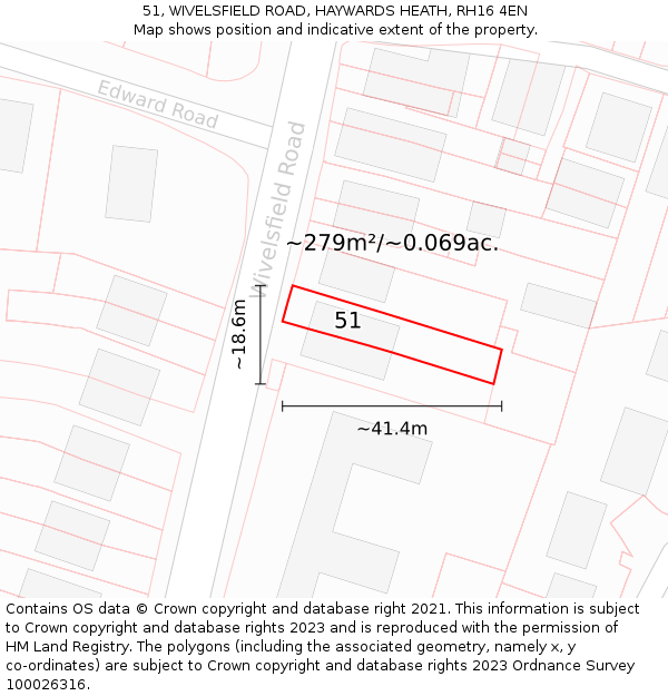 51, WIVELSFIELD ROAD, HAYWARDS HEATH, RH16 4EN: Plot and title map
