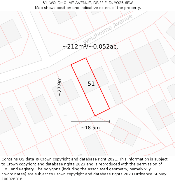 51, WOLDHOLME AVENUE, DRIFFIELD, YO25 6RW: Plot and title map