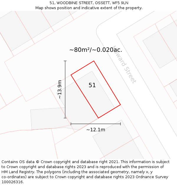 51, WOODBINE STREET, OSSETT, WF5 9LN: Plot and title map