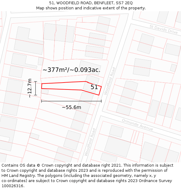 51, WOODFIELD ROAD, BENFLEET, SS7 2EQ: Plot and title map