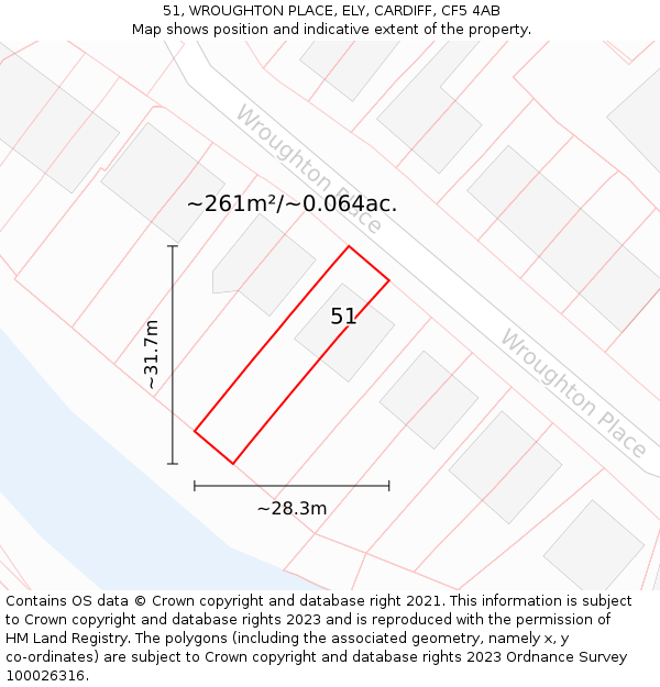 51, WROUGHTON PLACE, ELY, CARDIFF, CF5 4AB: Plot and title map