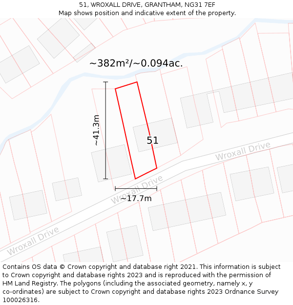 51, WROXALL DRIVE, GRANTHAM, NG31 7EF: Plot and title map