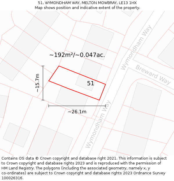 51, WYMONDHAM WAY, MELTON MOWBRAY, LE13 1HX: Plot and title map