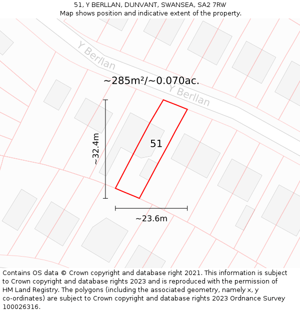 51, Y BERLLAN, DUNVANT, SWANSEA, SA2 7RW: Plot and title map
