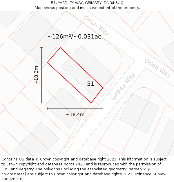 51, YARDLEY WAY, GRIMSBY, DN34 5UQ: Plot and title map